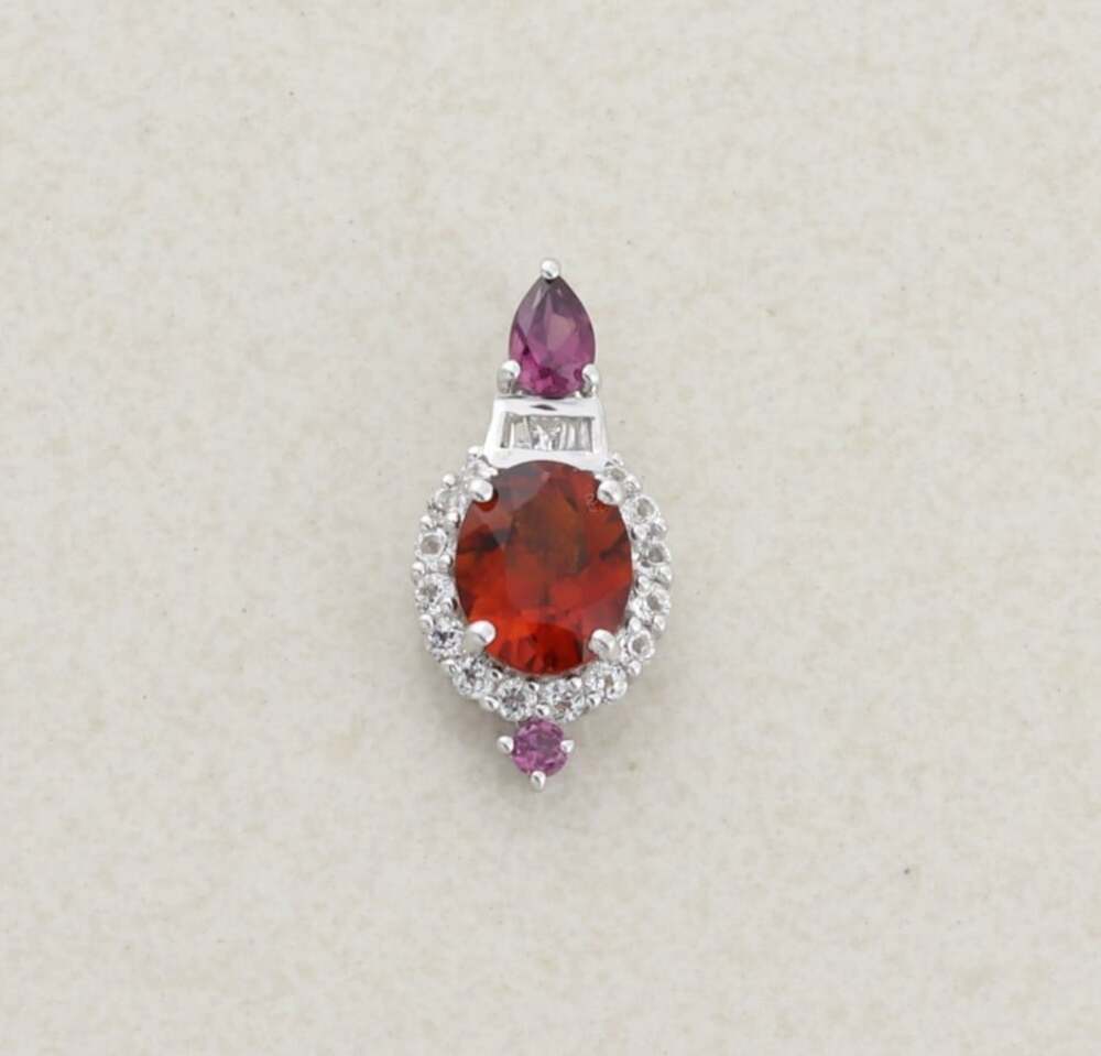 Pendant Only Sterling Silver Natural Red Garnet & Rhodolite Garnet Pendant 1"